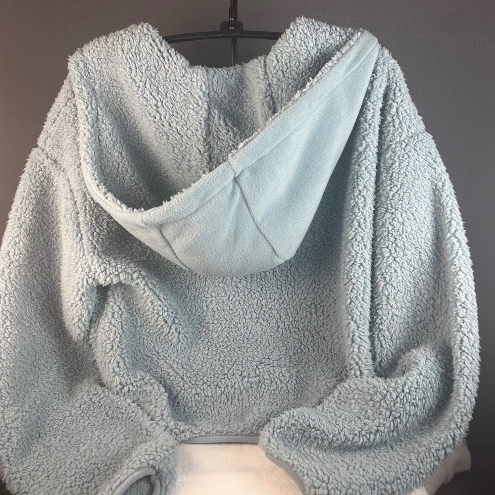 Hippie Rose Cozy Blue Sherpa Half-Zip Hoodie | Soft Plush Warm Winter Essential - Picture 3 of 9